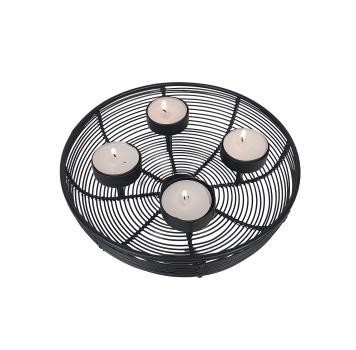 Preview: Adventskranz Metallschale schwarz Ø 20,5cm mit 4 Teelichtern